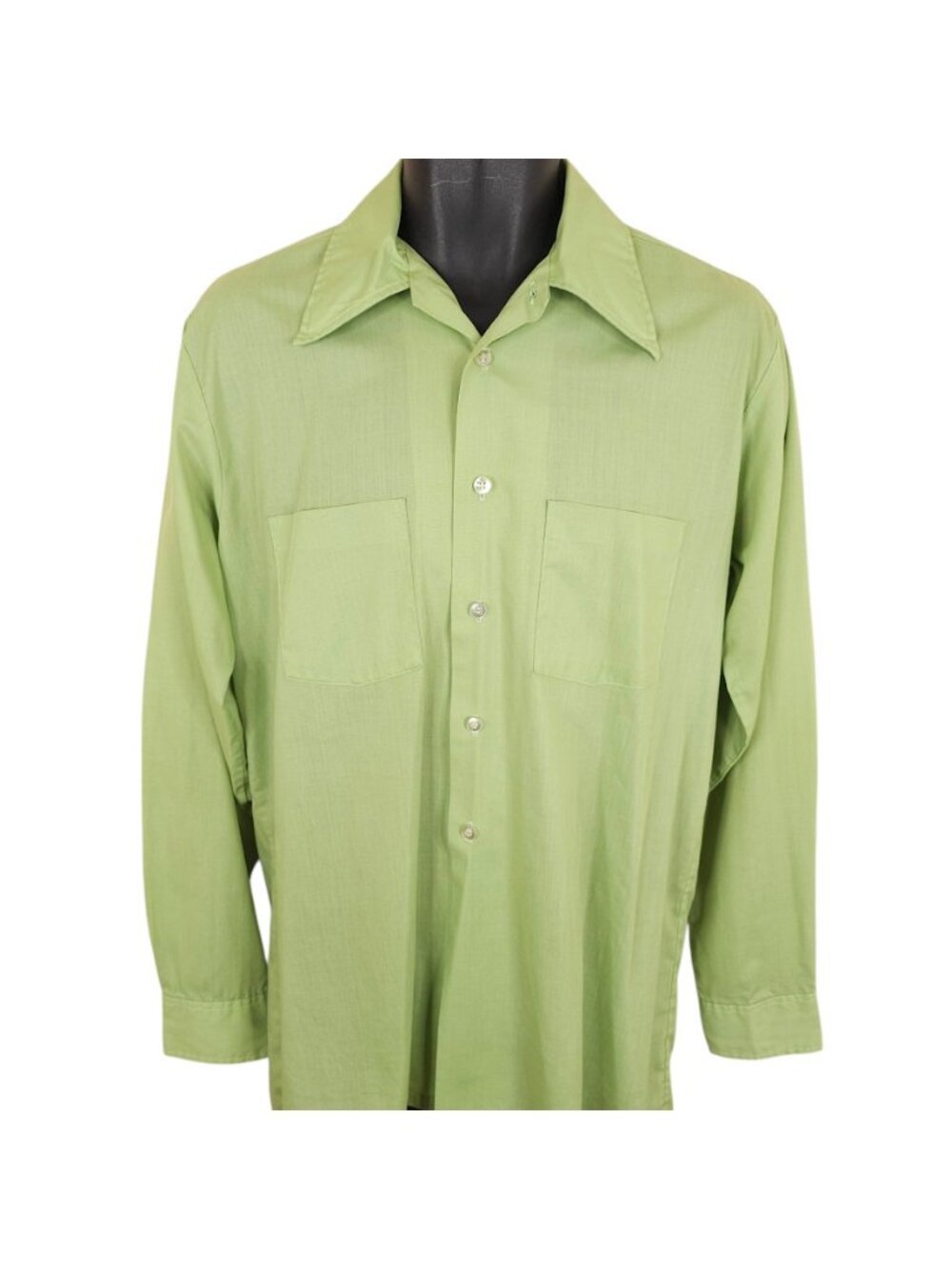 Vintage Towncraft Penn Prest Shirt Mens Size Medium Green 70s Dagger Collar - Picture 2 of 7
